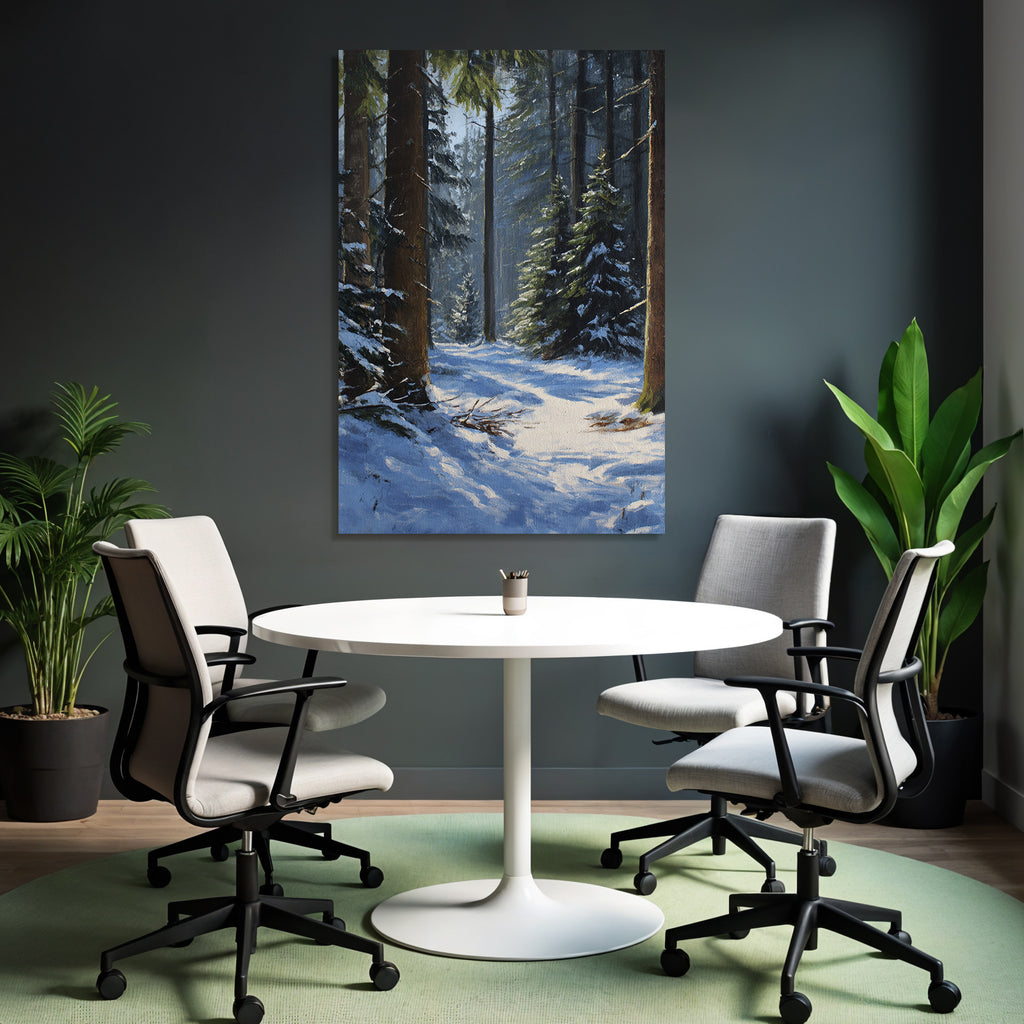 Winterwald Mit Sonnendurchflutetem Schneebett