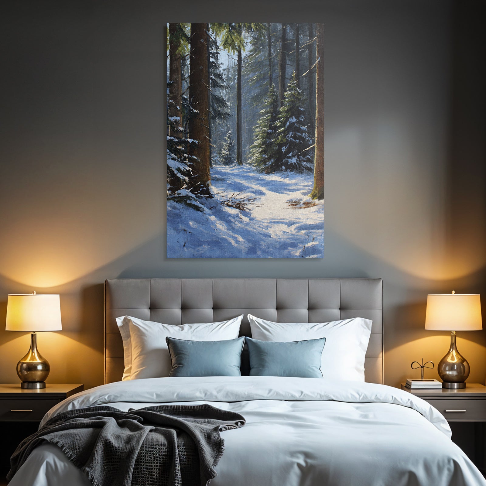 Winterwald Mit Sonnendurchflutetem Schneebett
