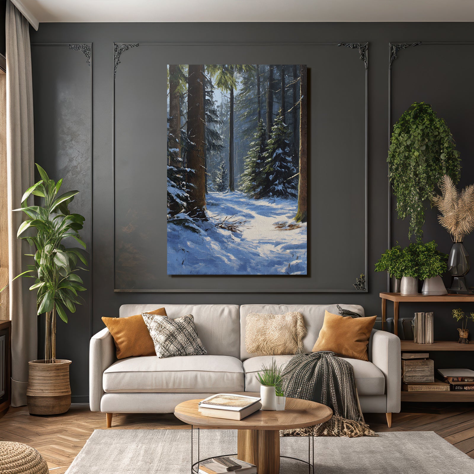 Winterwald Mit Sonnendurchflutetem Schneebett