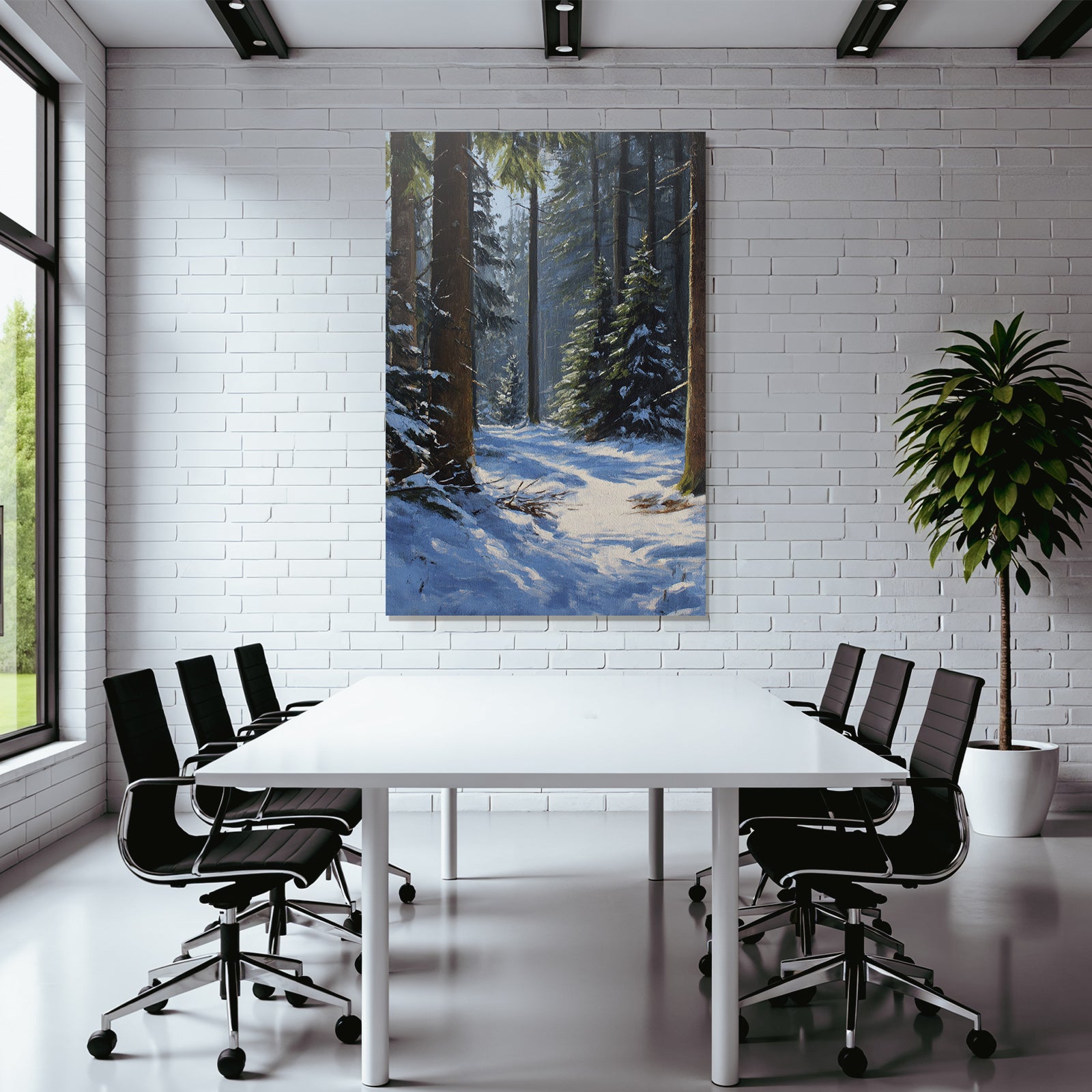 Winterwald Mit Sonnendurchflutetem Schneebett