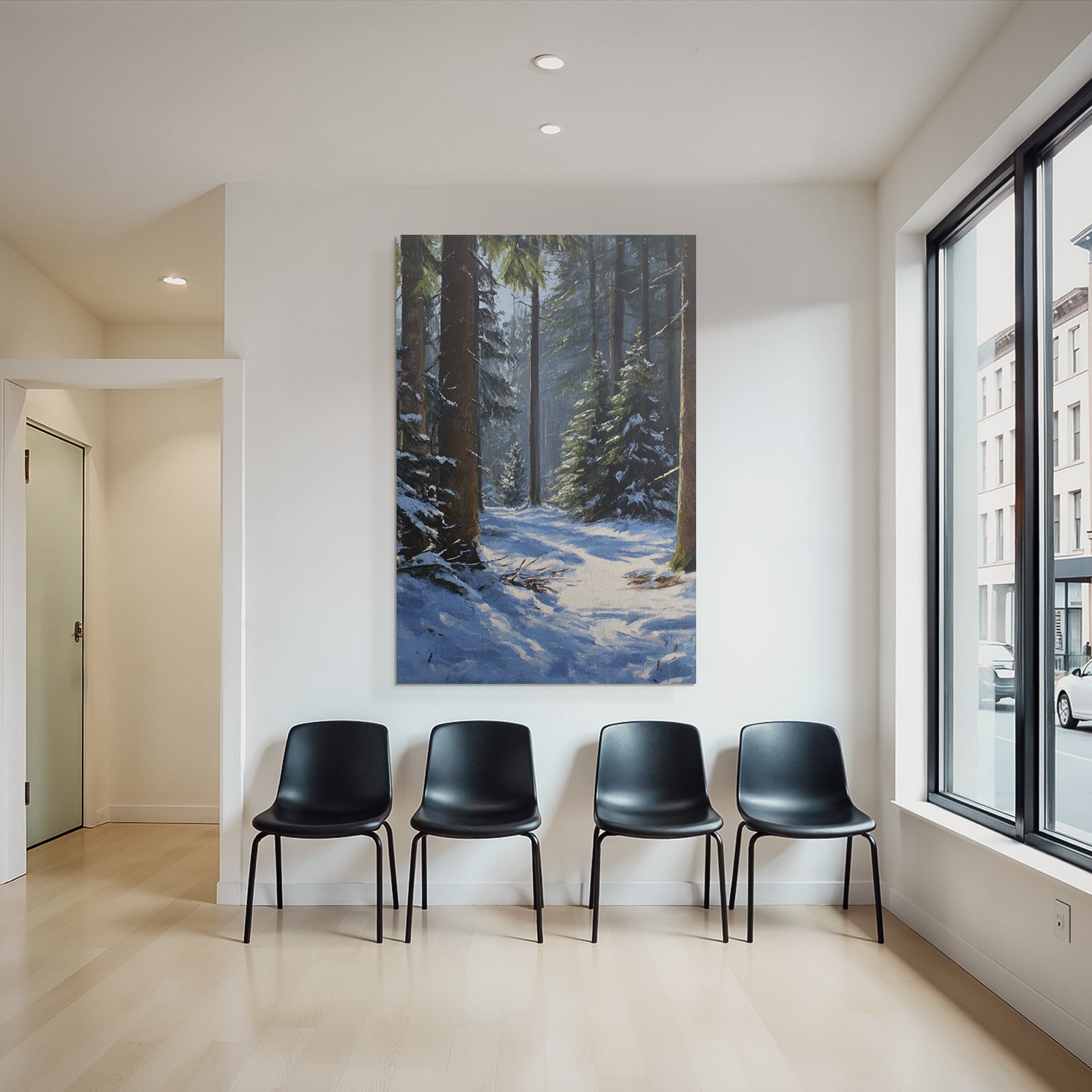 Winterwald Mit Sonnendurchflutetem Schneebett
