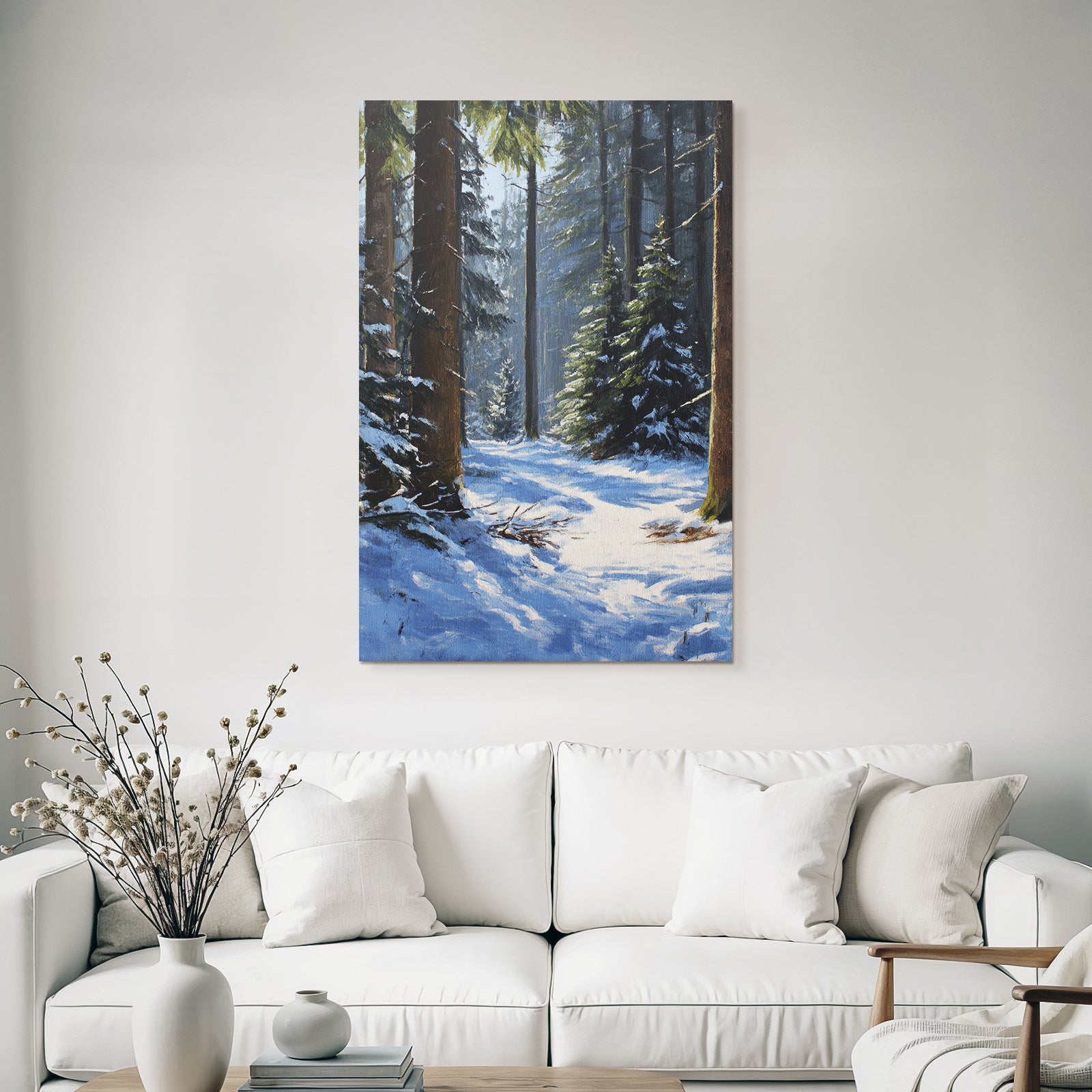 Winterwald Mit Sonnendurchflutetem Schneebett