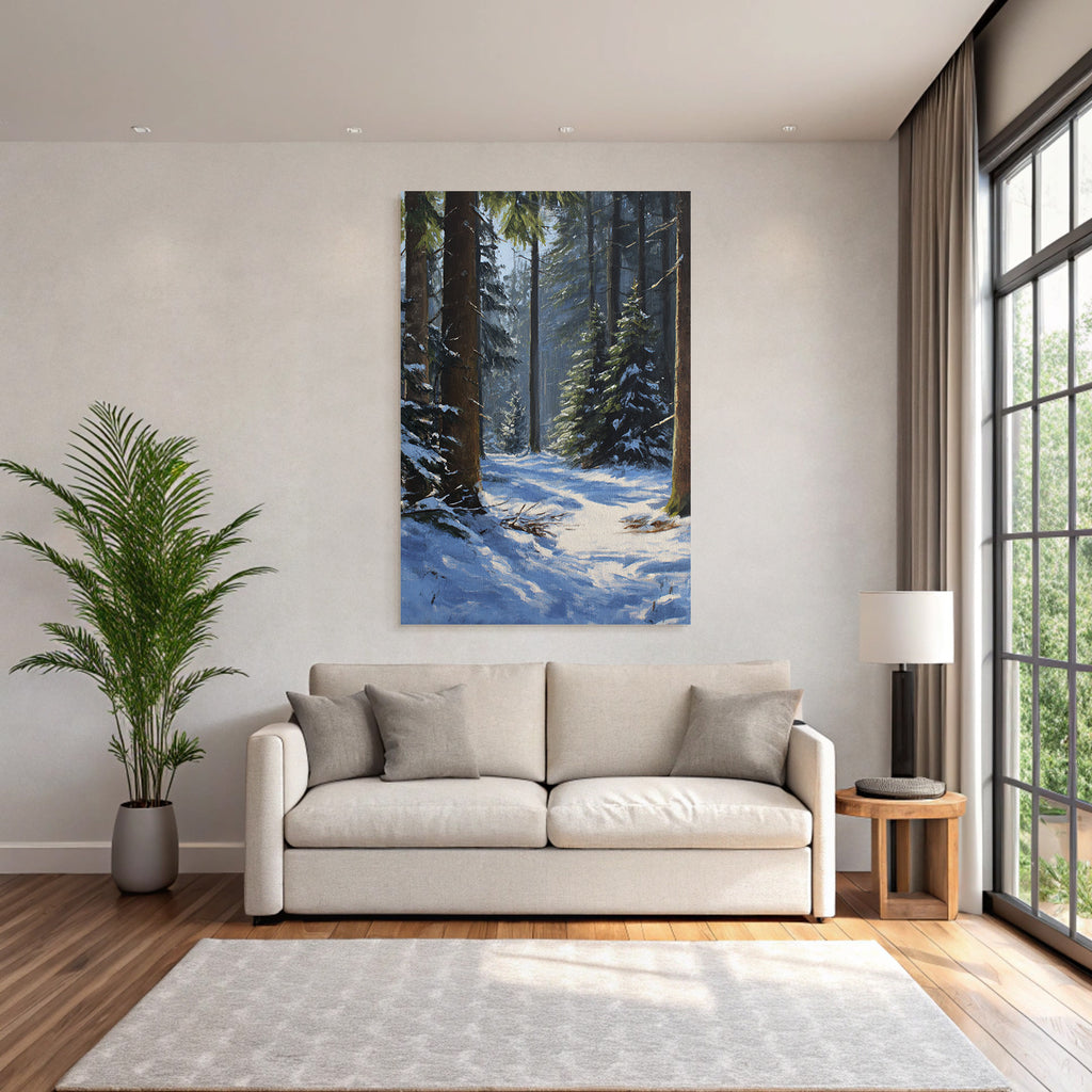 Winterwald Mit Sonnendurchflutetem Schneebett