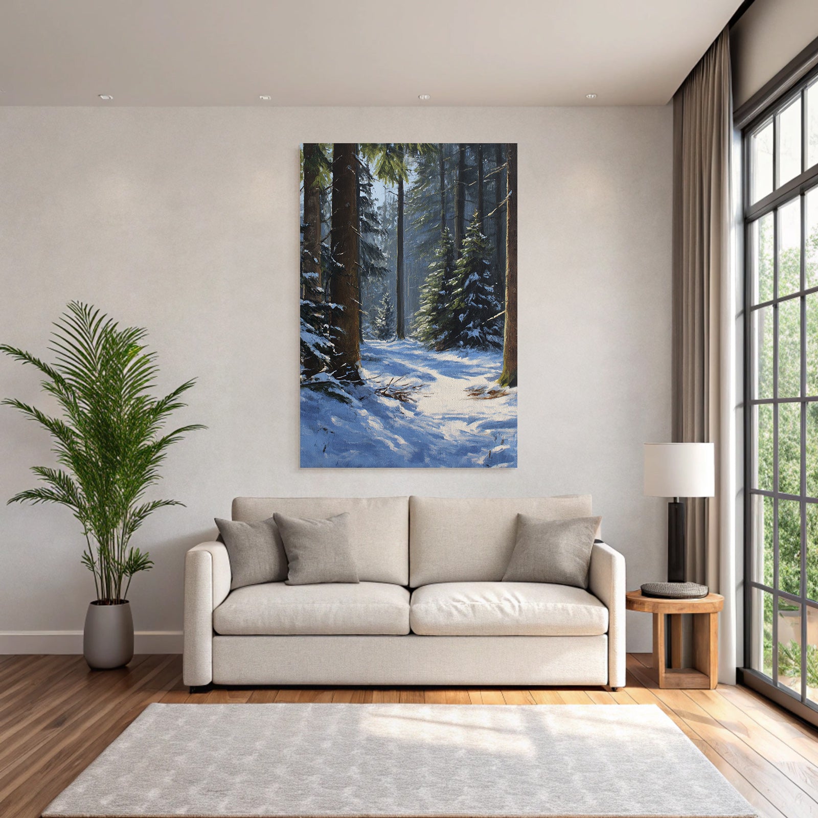 Winterwald Mit Sonnendurchflutetem Schneebett