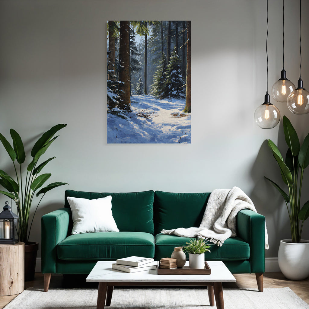 Winterwald Mit Sonnendurchflutetem Schneebett