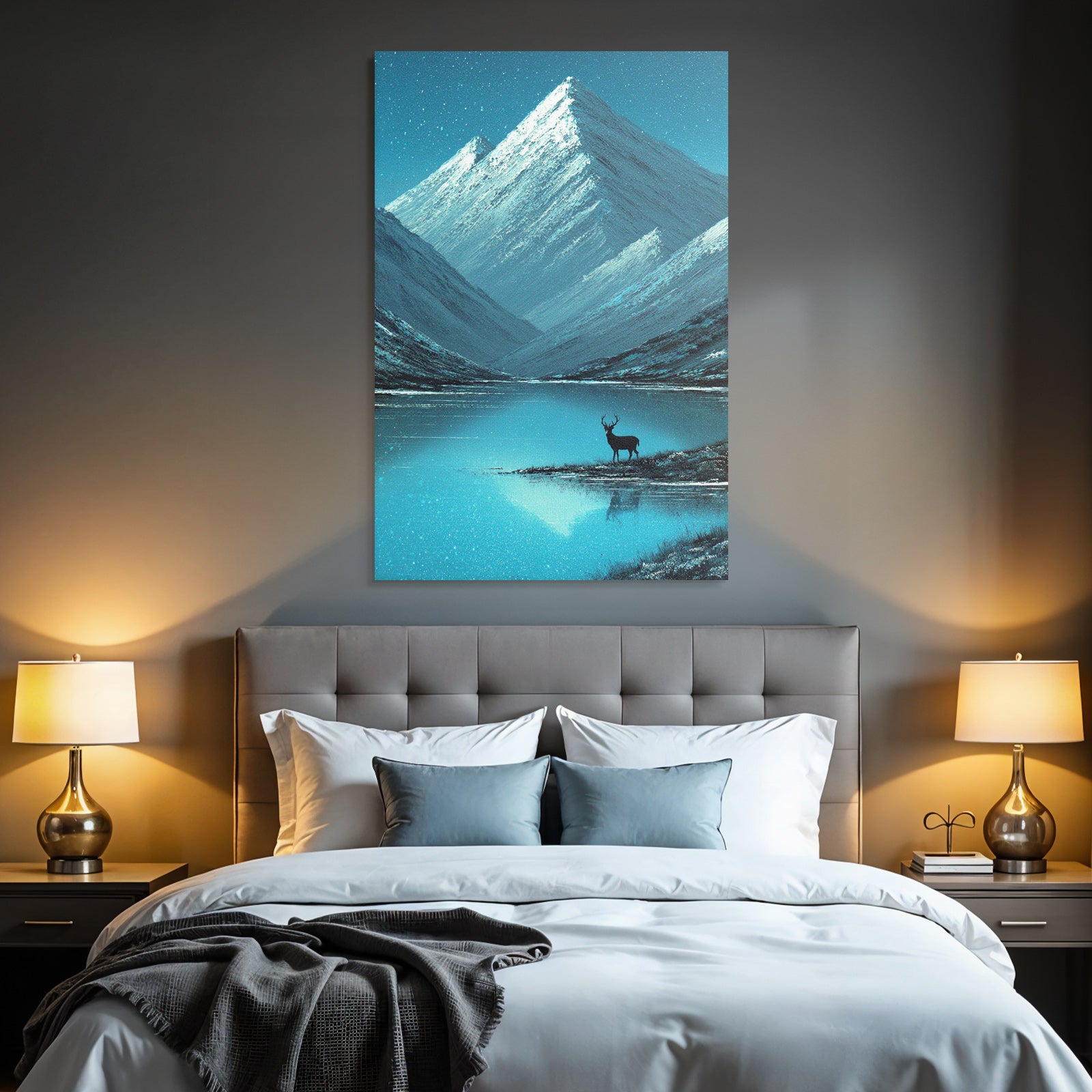 Wintrige Gebirgslandschaft Mit Hirschsilhoütte Und Schneefall