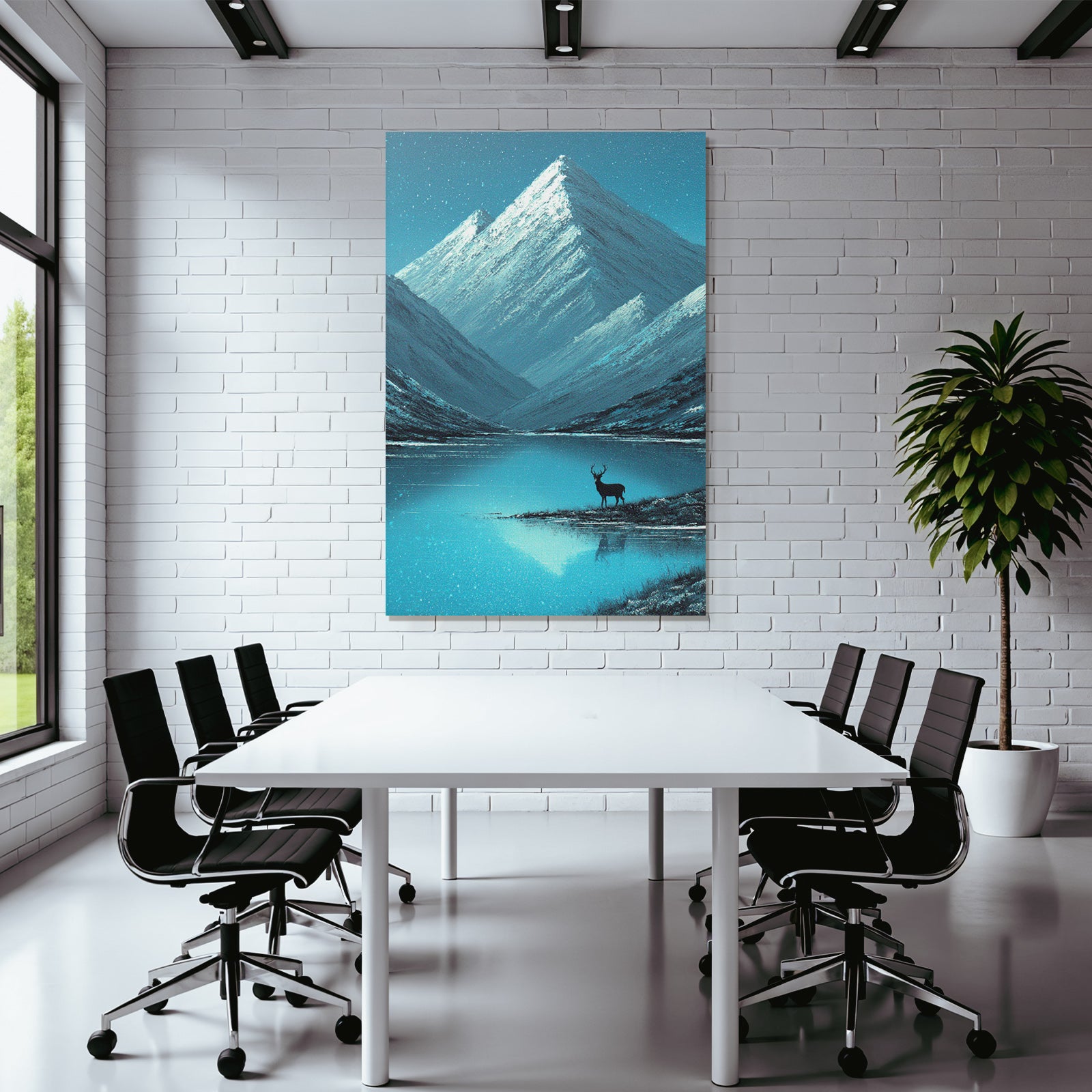 Wintrige Gebirgslandschaft Mit Hirschsilhoütte Und Schneefall