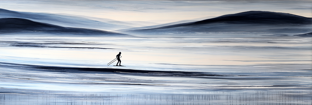 Einsamer Skifahrer In Blauweisser Winterlandschaft | Eis und Schnee | Natur