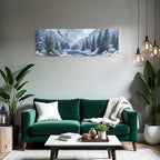Friedliche Winterlandschaft Mit Verschneiten Bergen Und Fichten Am Fluss