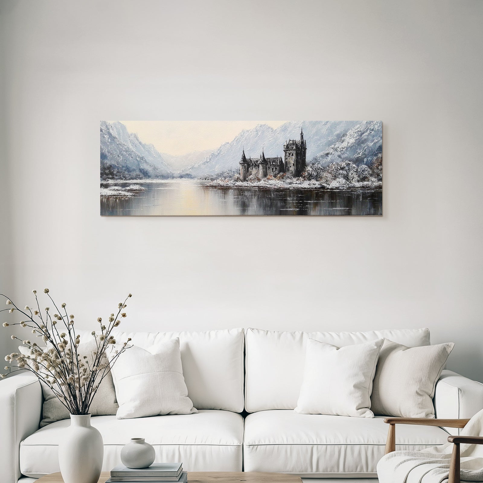 Malerische Landschaft Mit Schloss Am See Spiegelung Vor Bergen