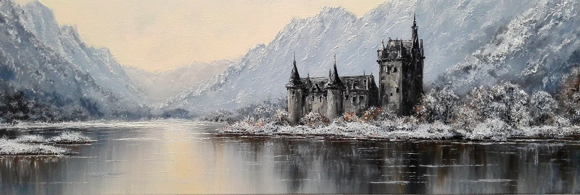 Malerische Landschaft Mit Schloss Am See Spiegelung Vor Bergen | Eis und Schnee | Natur