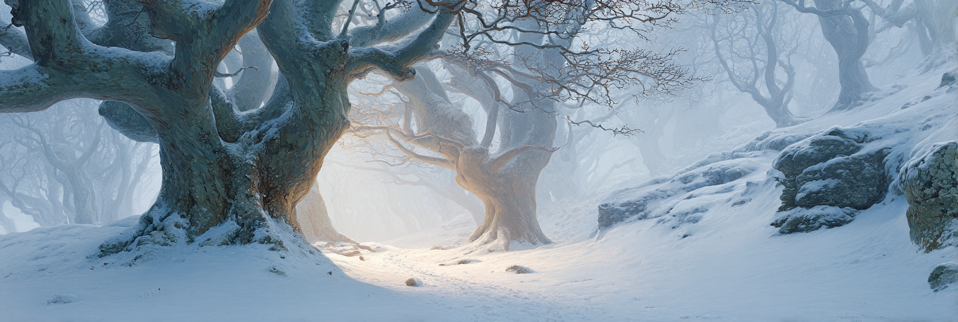 Mystischer Winterwald Mit Schneebedeckten Bäumen Und Stimmungsvollem Licht | Eis und Schnee | Natur