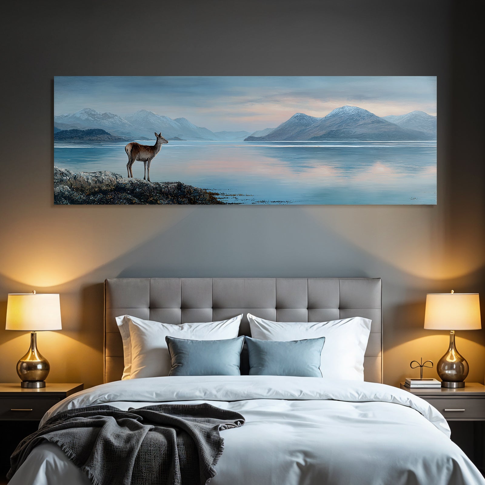 Ruhige Landschaft Mit Hirsch Am Seeufer