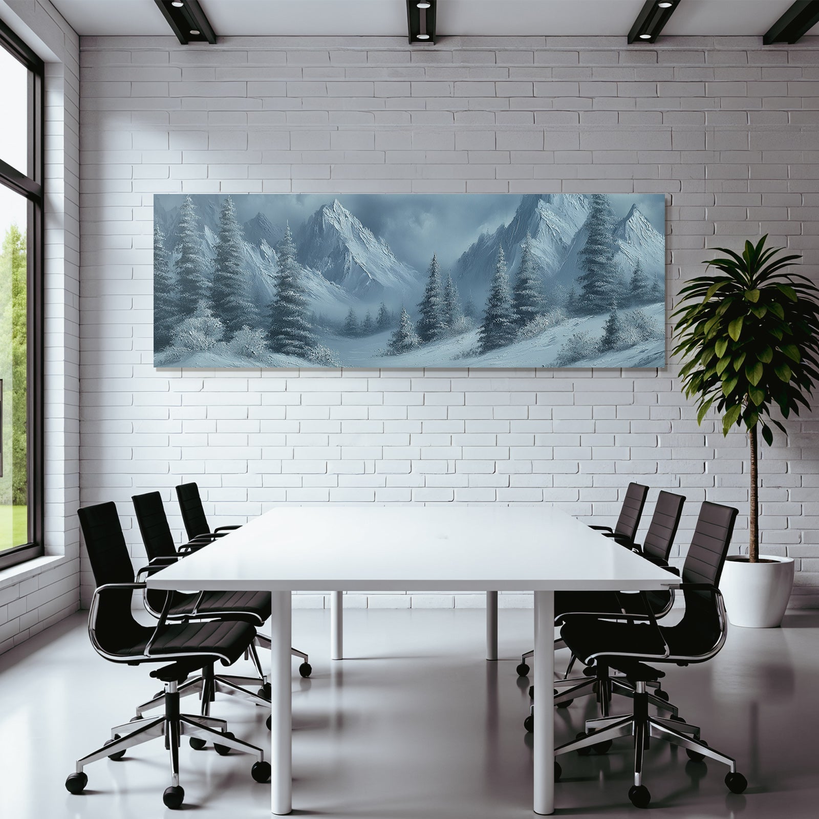 Verschneite Berge Und Immergrüne Nadelbäume