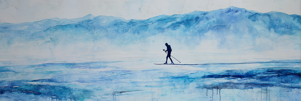 Wasserfarbenmalerei Skifahrer In Eisiger Landschaft | Eis und Schnee | Natur