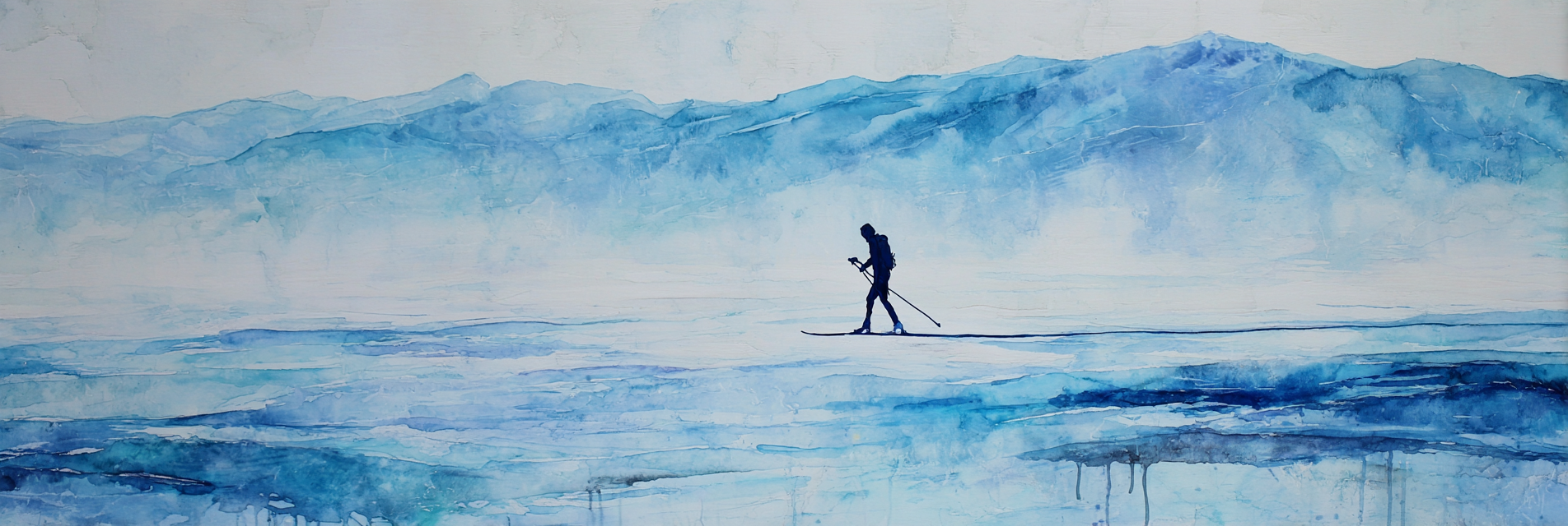 Wasserfarbenmalerei Skifahrer In Eisiger Landschaft | Eis und Schnee | Natur