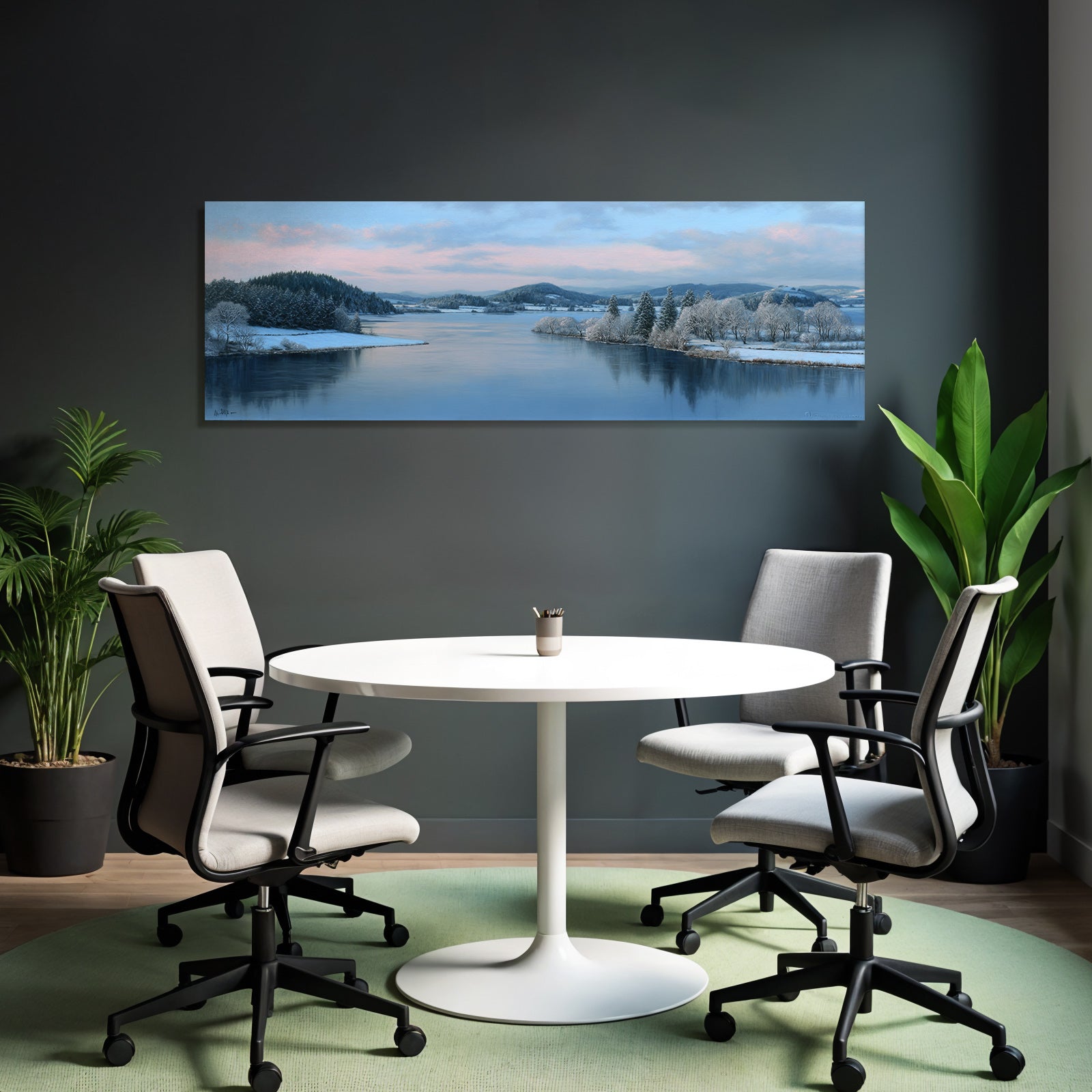 Winterlandschaft Mit Fluss Spiegelung Schneebedeckten Bäumen