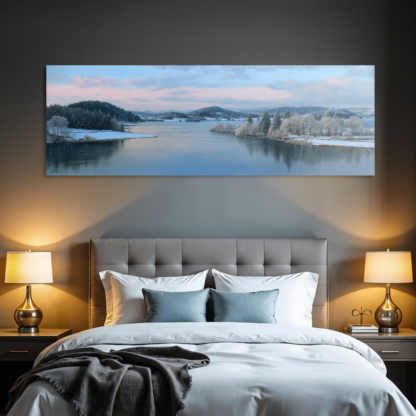Winterlandschaft Mit Fluss Spiegelung Schneebedeckten Bäumen