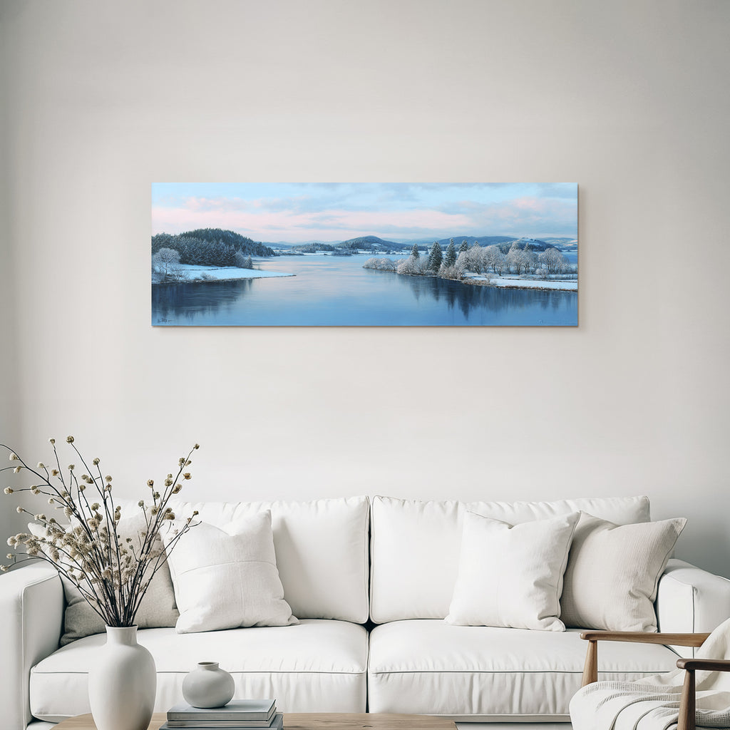 Winterlandschaft Mit Fluss Spiegelung Schneebedeckten Bäumen