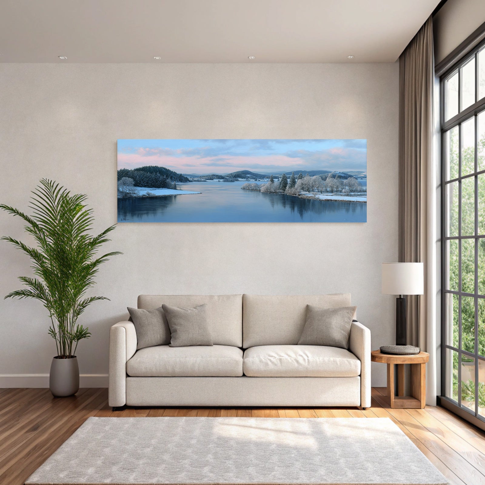 Winterlandschaft Mit Fluss Spiegelung Schneebedeckten Bäumen