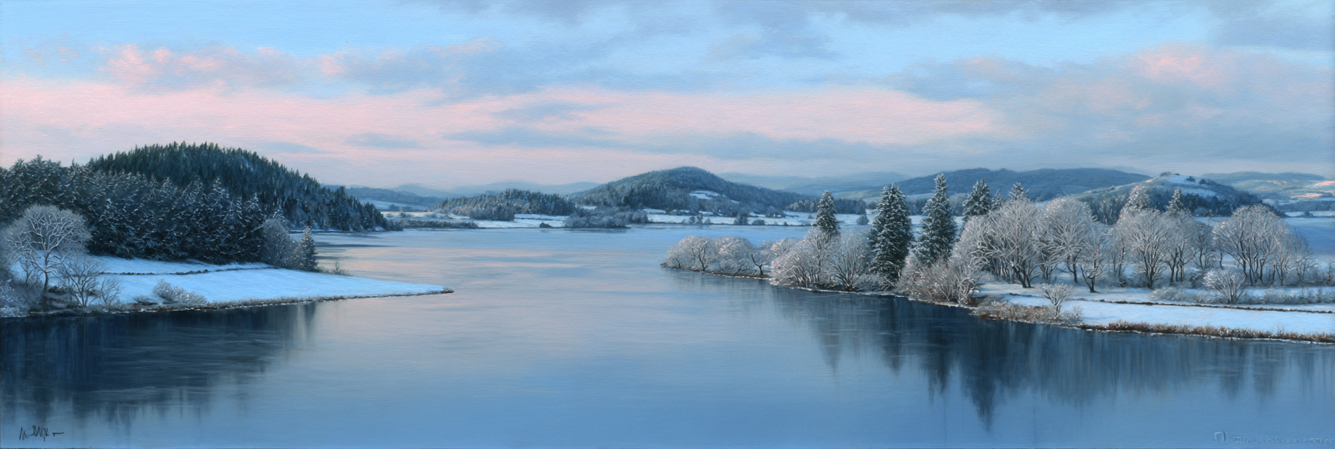 Winterlandschaft Mit Fluss Spiegelung Schneebedeckten Bäumen | Eis und Schnee | Natur
