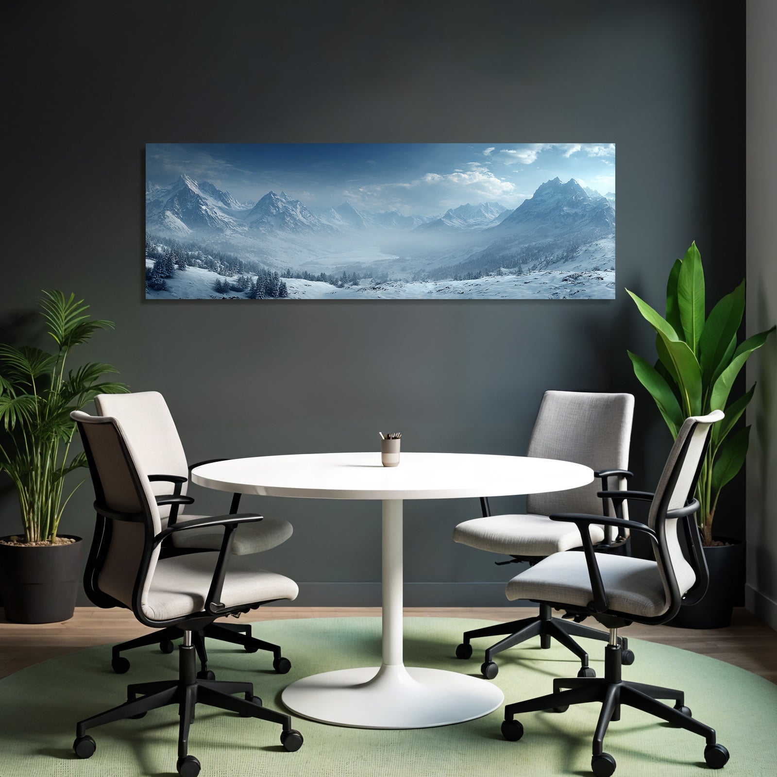 Winterlandschaft Mit Schneebedeckten Bergen Im Tal