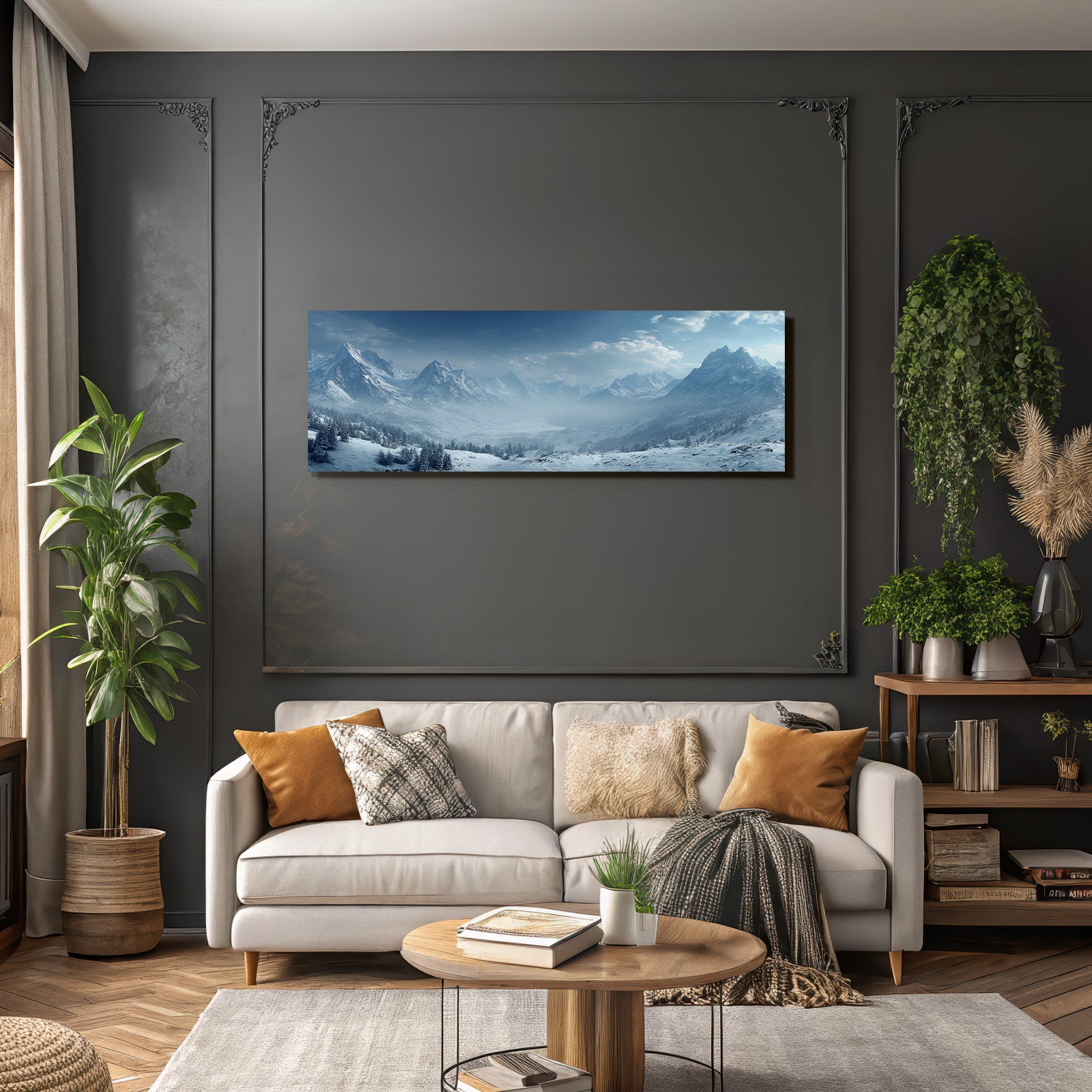 Winterlandschaft Mit Schneebedeckten Bergen Im Tal