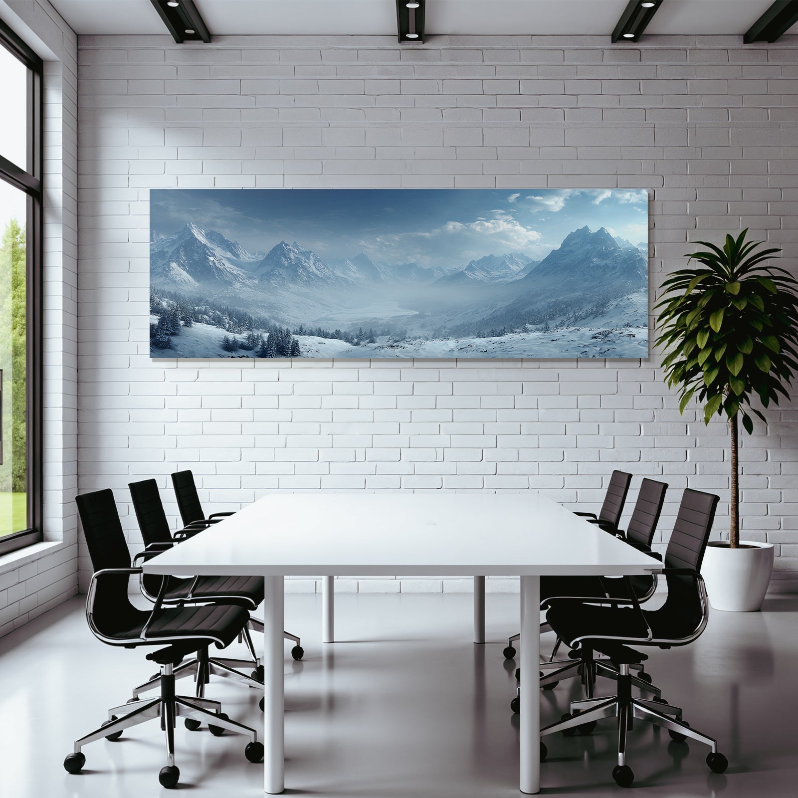 Winterlandschaft Mit Schneebedeckten Bergen Im Tal