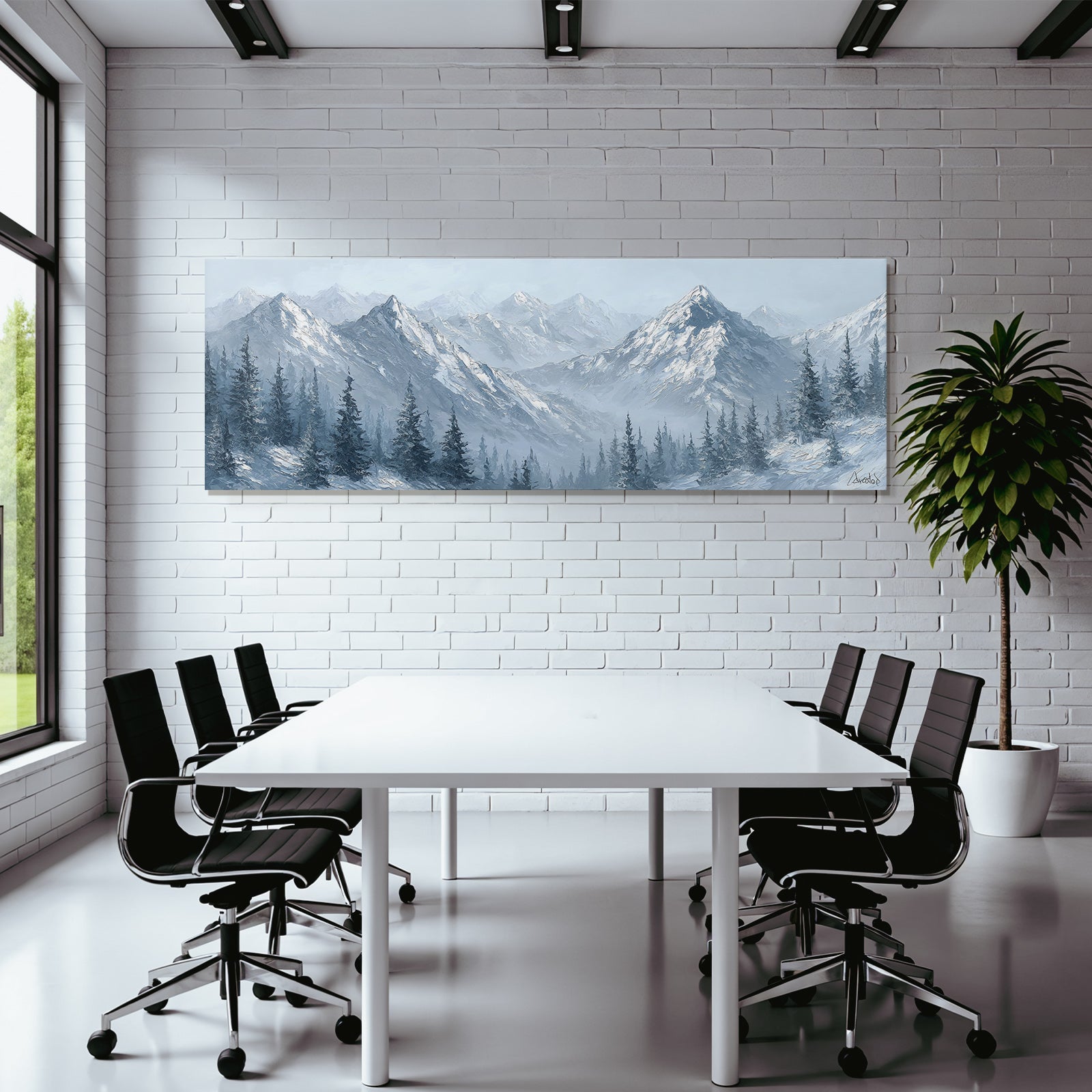 Winterlandschaft Mit Schneebedeckten Bergen Und Kiefern