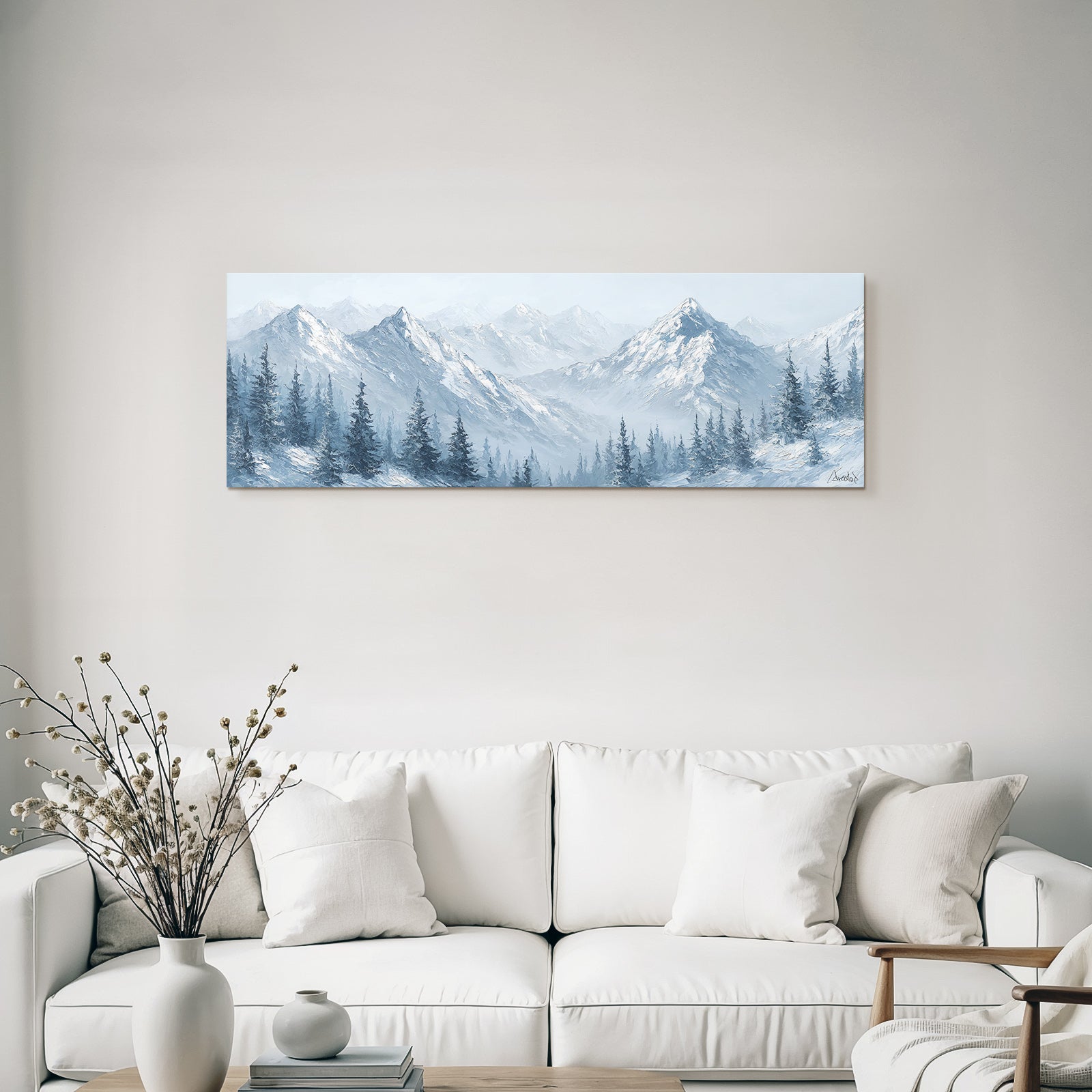 Winterlandschaft Mit Schneebedeckten Bergen Und Kiefern