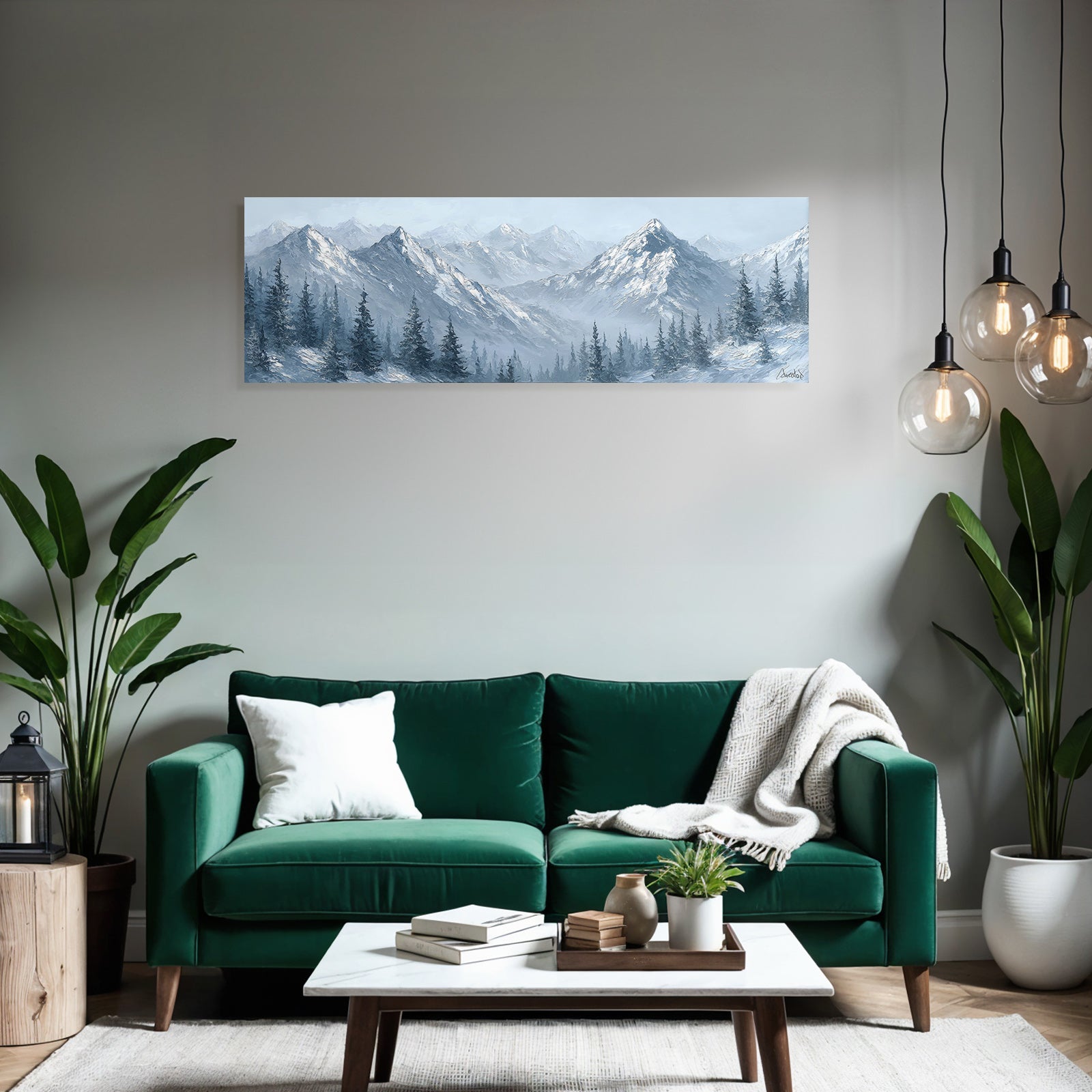 Winterlandschaft Mit Schneebedeckten Bergen Und Kiefern