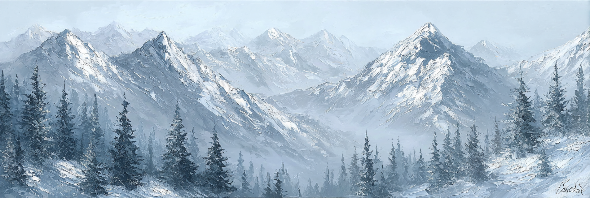 Winterlandschaft Mit Schneebedeckten Bergen Und Kiefern | Eis und Schnee | Natur