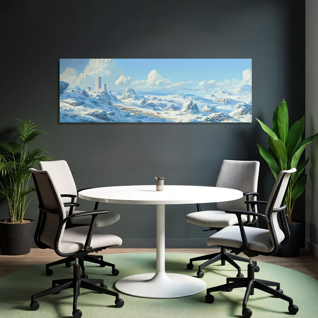 Winterlandschaft Mit Schneebedeckten Felsen Ruinen Und Reisenden