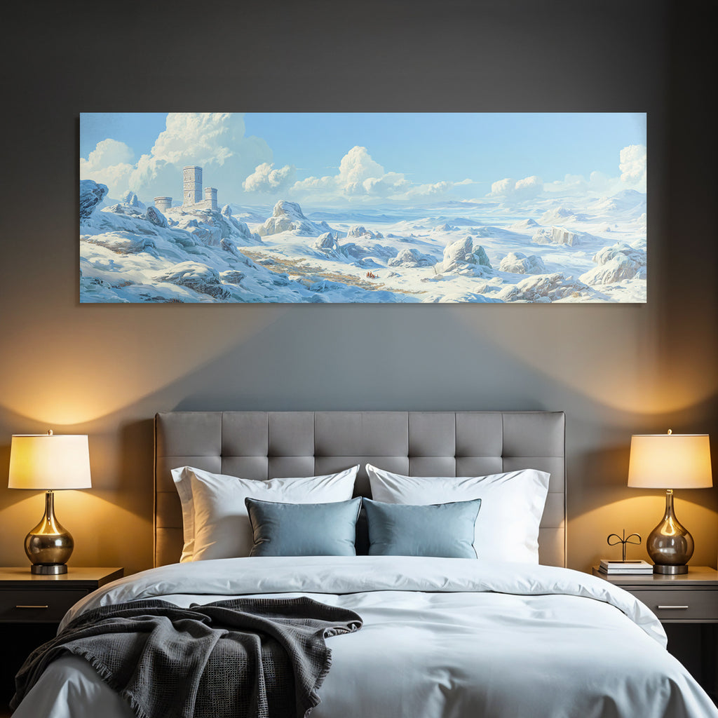 Winterlandschaft Mit Schneebedeckten Felsen Ruinen Und Reisenden