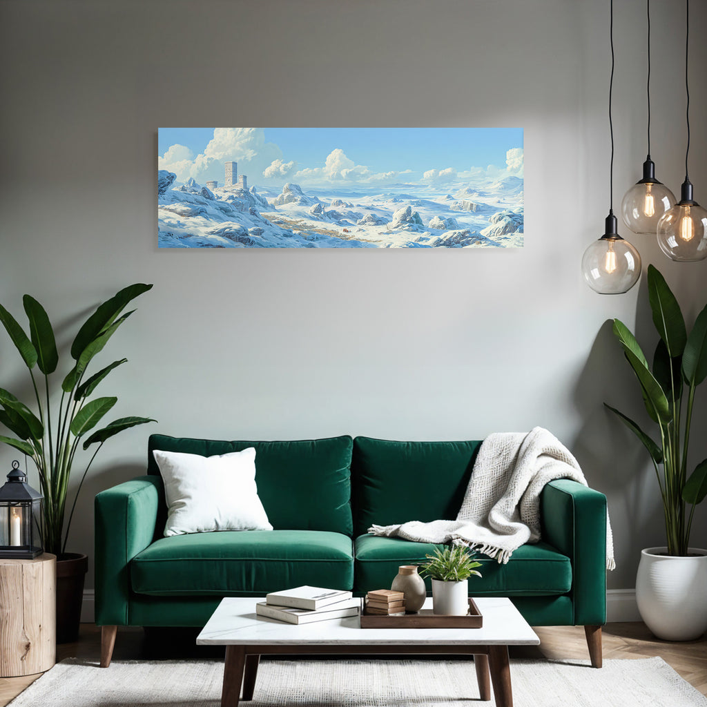 Winterlandschaft Mit Schneebedeckten Felsen Ruinen Und Reisenden