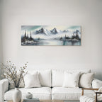 Winterliche Berglandschaft Mit Verschneiten Gipfeln Nebligen Tälern Und Waldspiegelung
