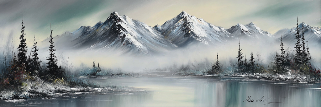 Winterliche Berglandschaft Mit Verschneiten Gipfeln Nebligen Tälern Und Waldspiegelung | Eis und Schnee | Natur