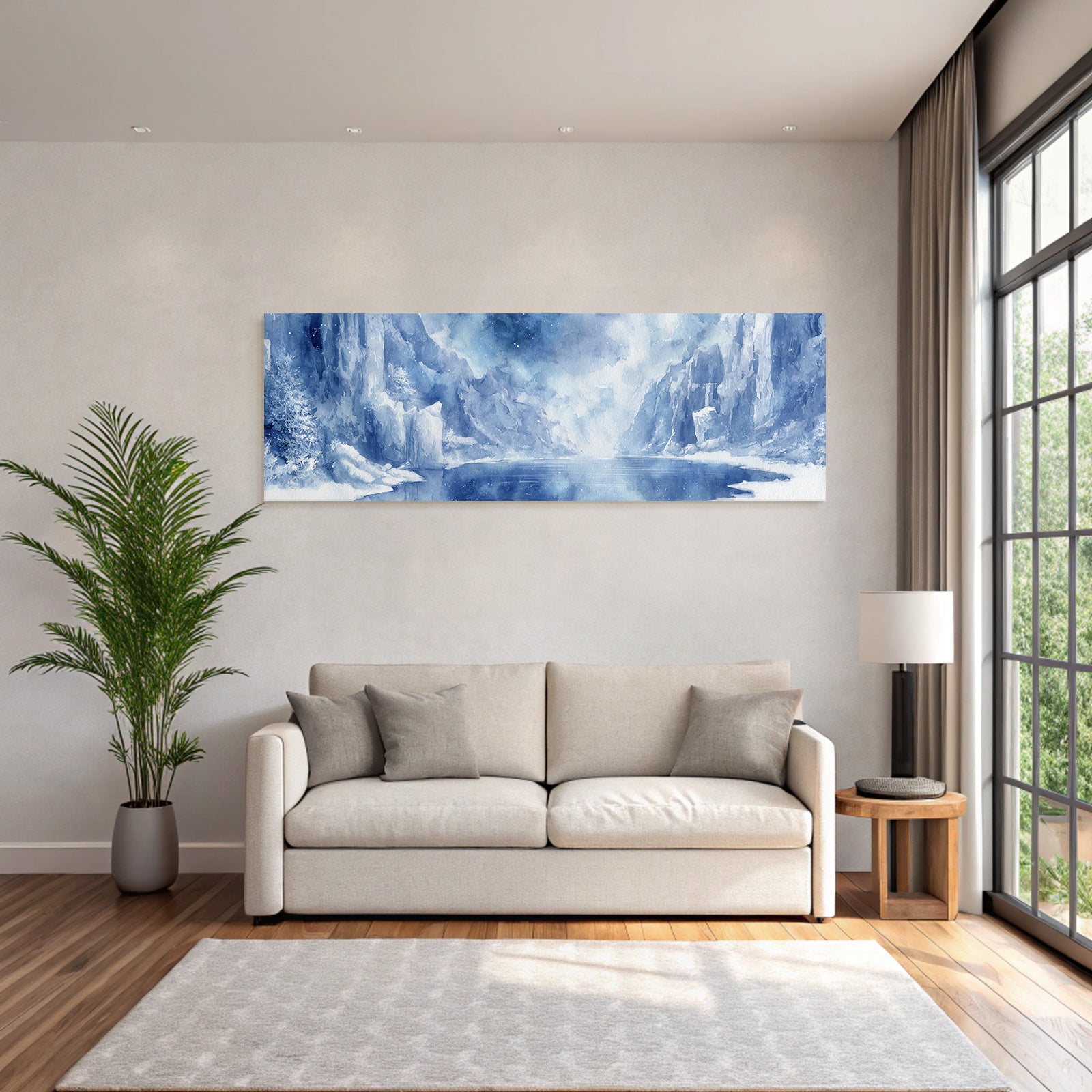 Winterliche Eislandschaft Mit Nebligem Spiegelnden See