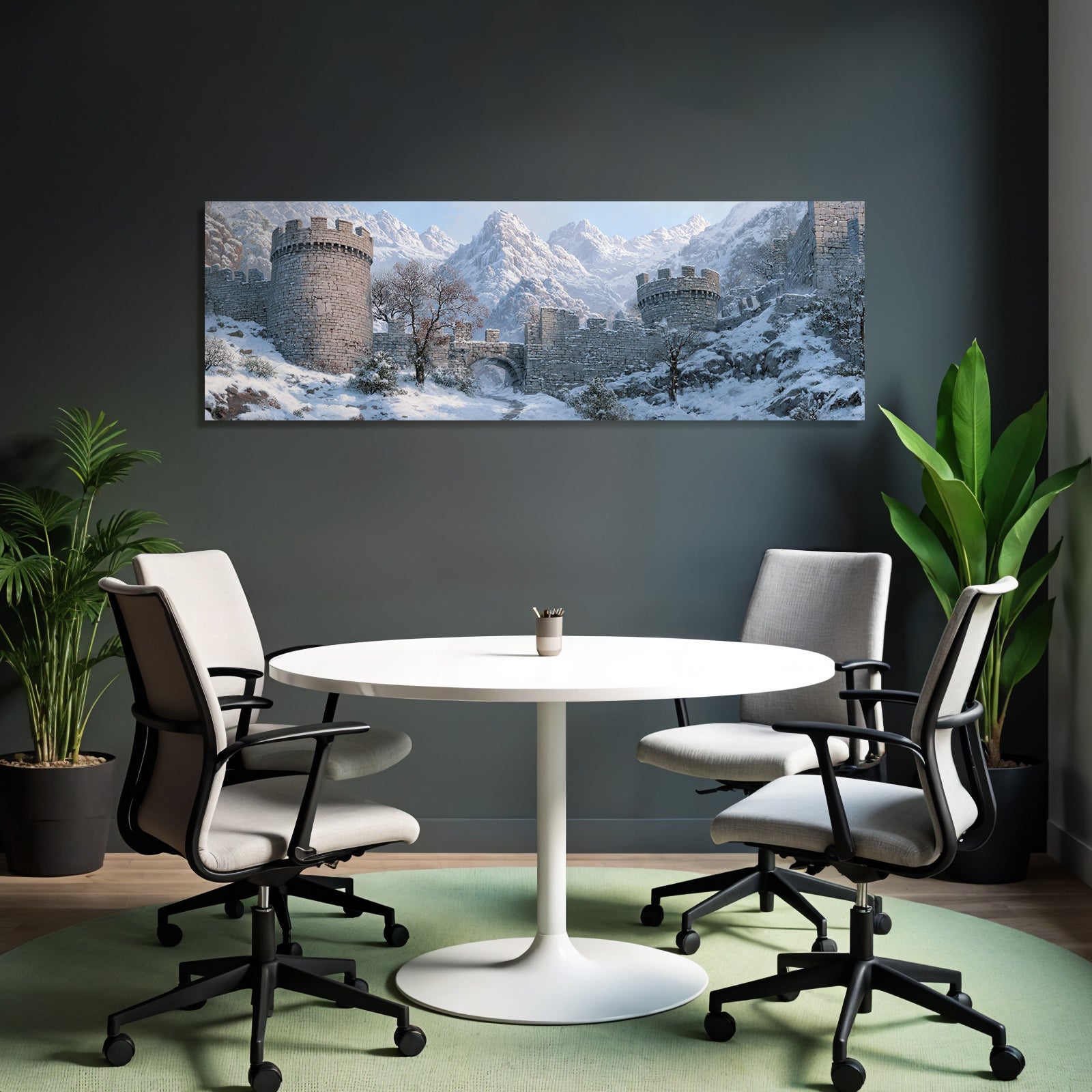 Winterliche Steinerne Burg In Verschneiter Berglandschaft
