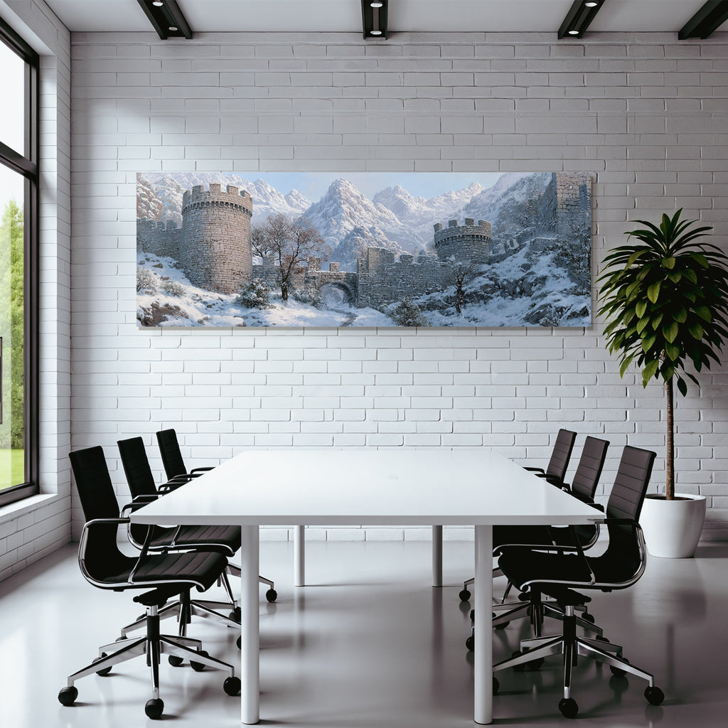 Winterliche Steinerne Burg In Verschneiter Berglandschaft