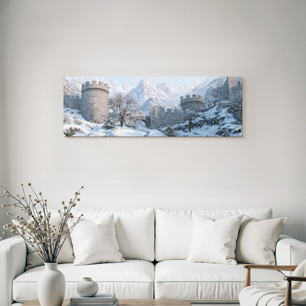 Winterliche Steinerne Burg In Verschneiter Berglandschaft