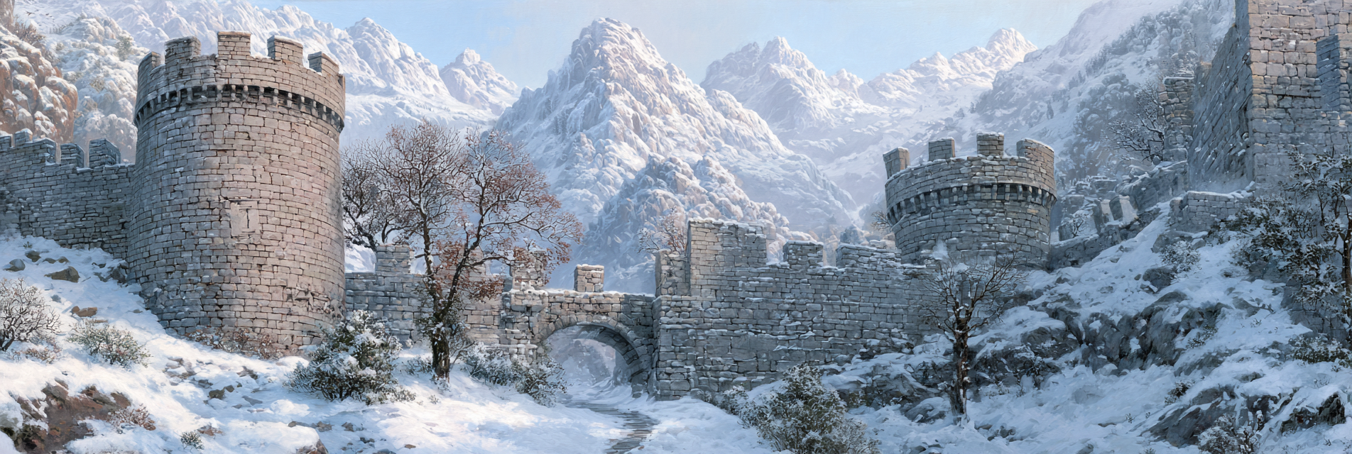Winterliche Steinerne Burg In Verschneiter Berglandschaft | Eis und Schnee | Natur
