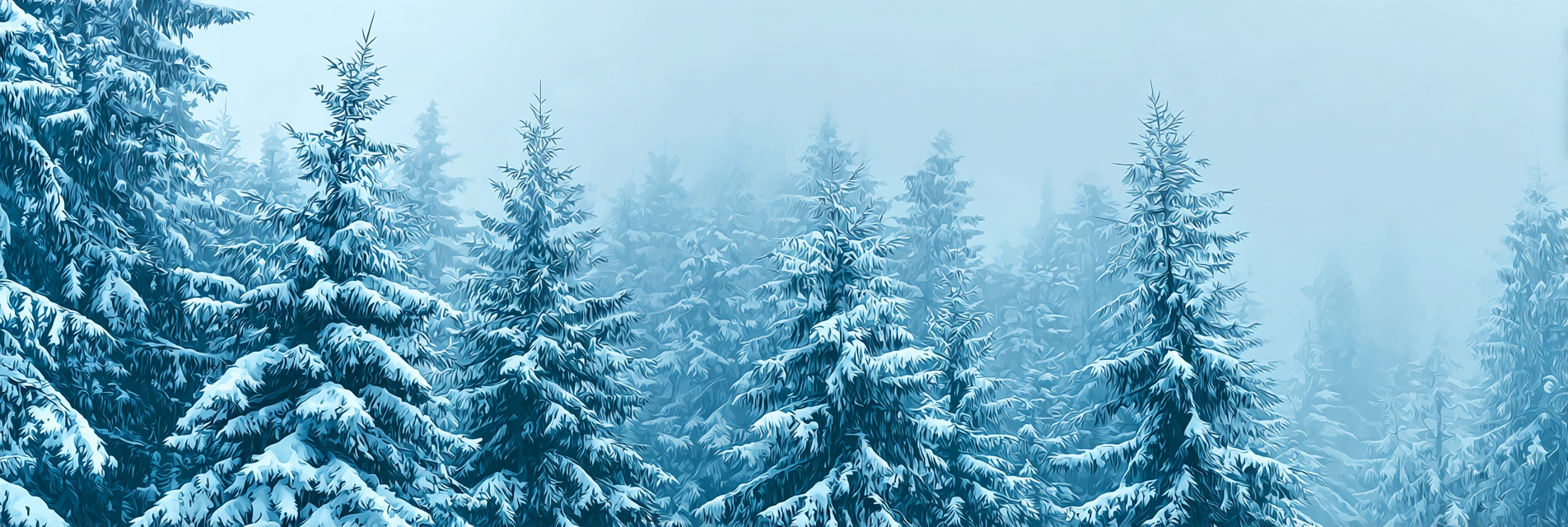 Winterwald Mit Hohen Schneebedeckten Bäumen Im Stimmungsvollen Blaün Dunst | Eis und Schnee | Natur