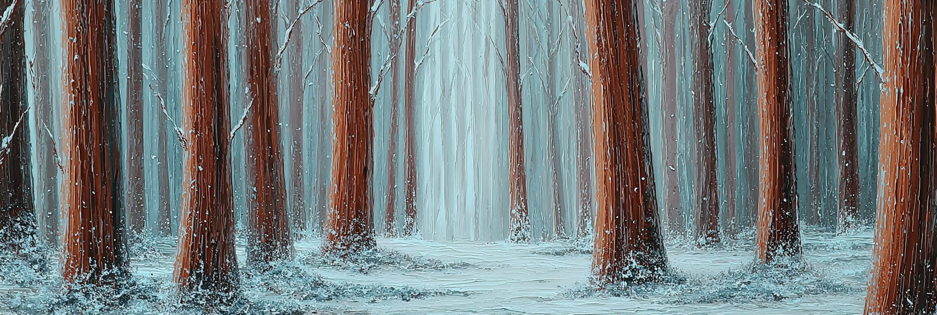 Winterwald Mit Roten Stämmen Umgeben Von Sanftem Schneefall Und Träumerischem Licht | Eis und Schnee | Natur
