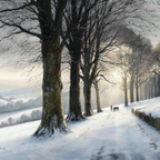 Friedliche Winterlandschaft Verschneiter Weg Mit Bank Und Spaziergänger | Eis und Schnee | Natur