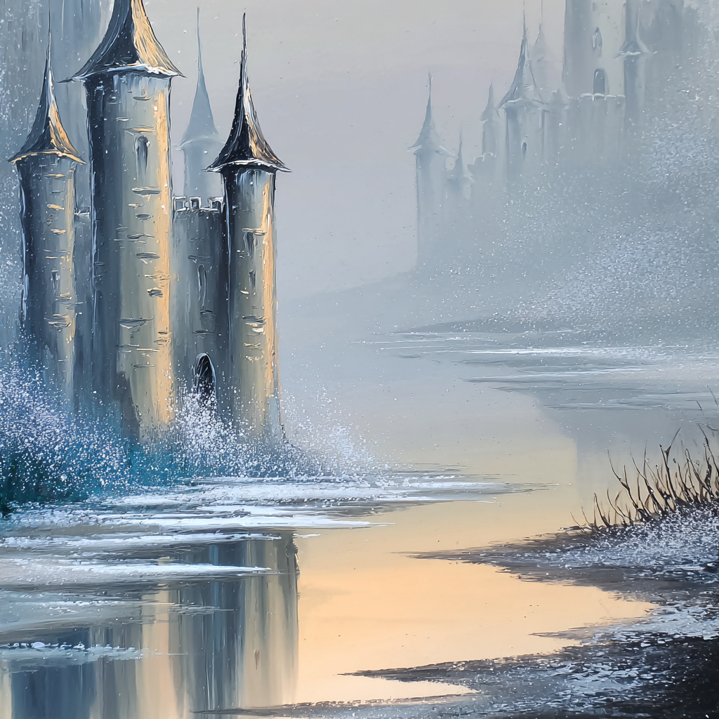 Märchenschloss Im Nebel Spiegelung Im Wasser | Eis und Schnee | Natur