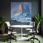 Majestatische Winterlandschaft Mit Schneebedeckten Gipfeln Und Pyramidenartigem Turm