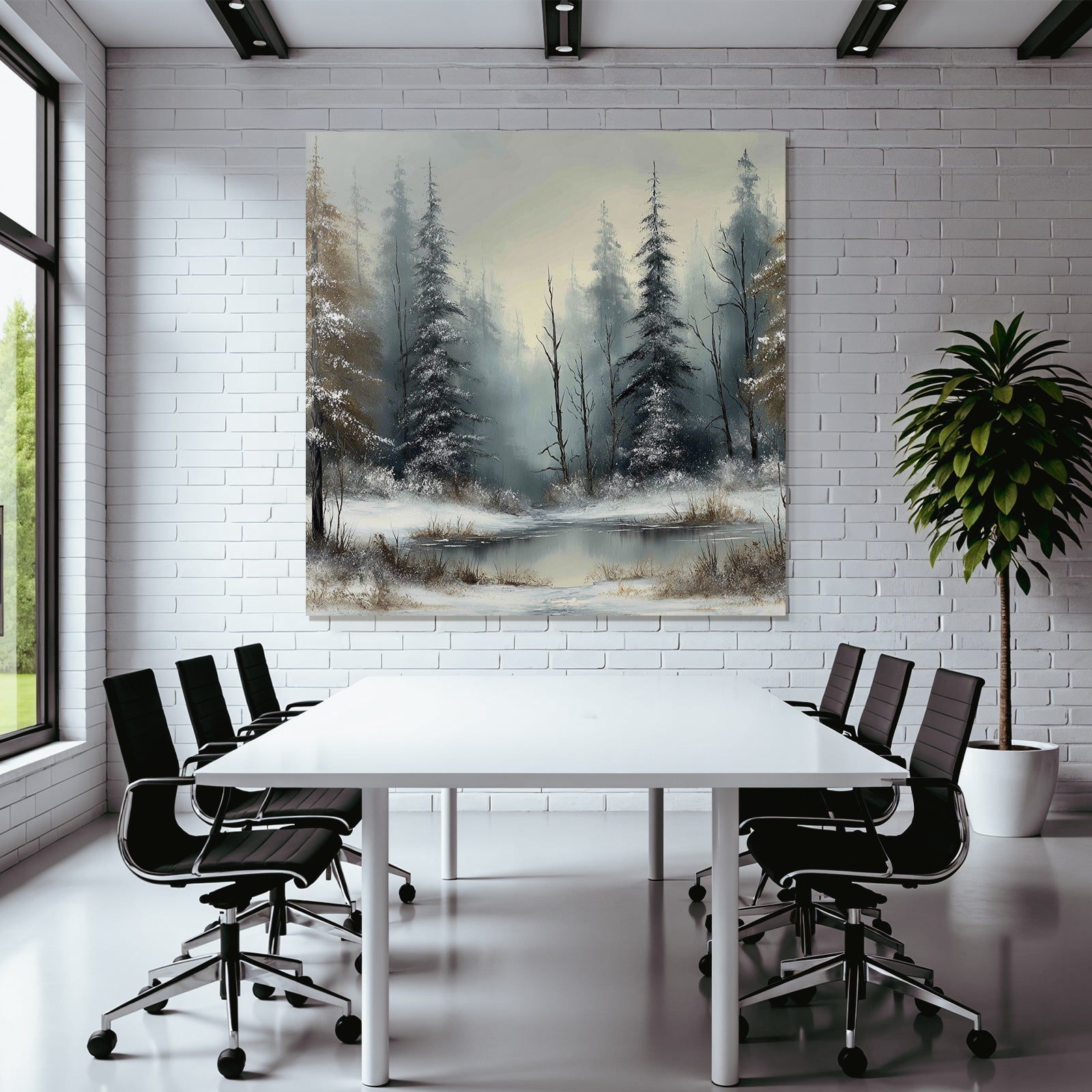 Nebliger Winterwald Und Eisbedeckter See