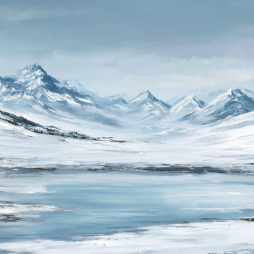 Schneebedeckte Berge Und Ruhiger See | Eis und Schnee | Natur