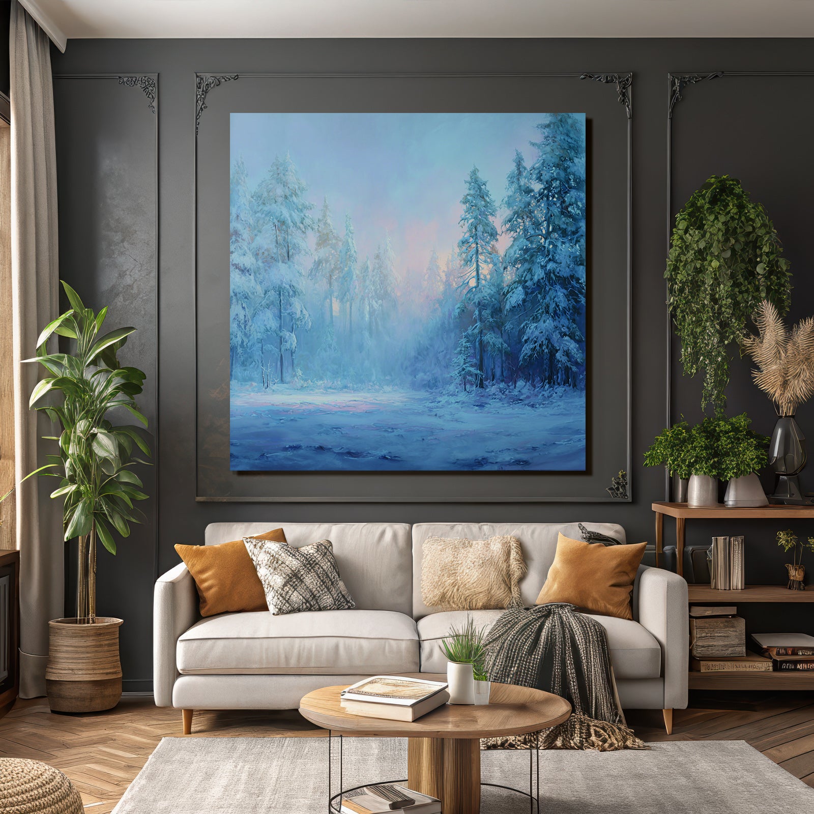 Schneebedeckter Winterwald Mit Ruhiger Atmosphäre